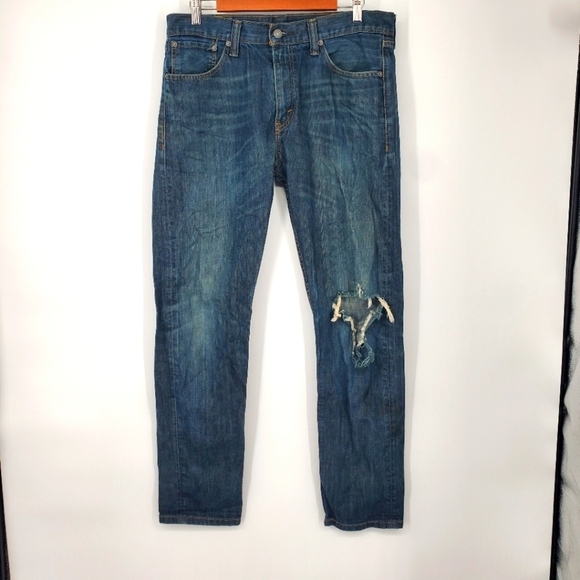 Levi's 508 Jeans Men 33x32 Regular Tapered Distressed Faded Denim Blue Casual - Picture 1 of 8